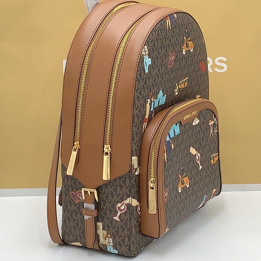 MICHAEL KORS JET SET GIRLS JAYCEE LARGE ZIP PACKED BACKPACK BROWN MULTI … - Picture 7 of 16